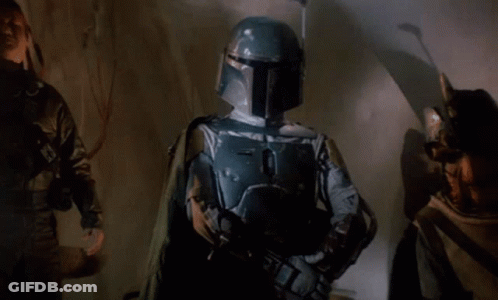 Boba Fett Holding Gun In Dark Room GIF