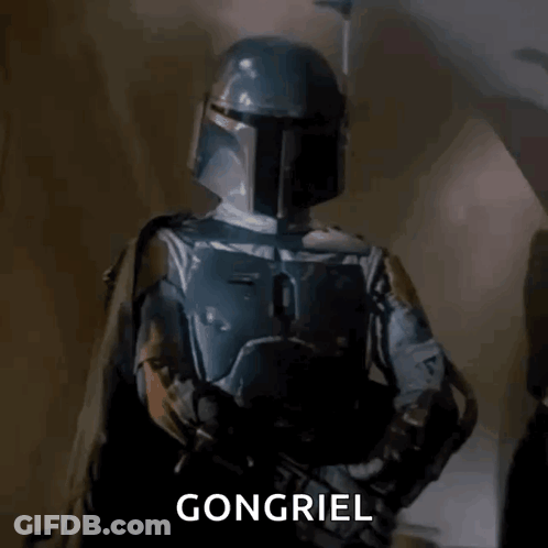 Boba Fett Holding Gun Says Gongriel GIF