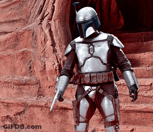 Boba Fett In Helmet Holding Rifle GIF