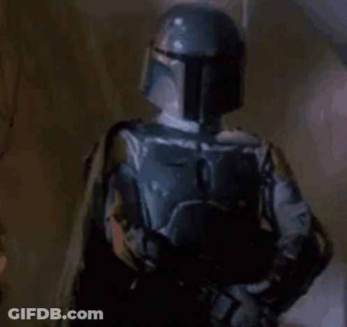 Boba Fett Star Wars Holding Gun In Dark Room GIF