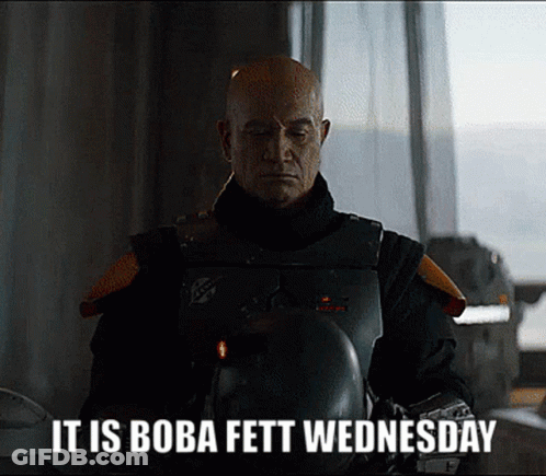 Boba Fett Wednesday Holding Helmet GIF