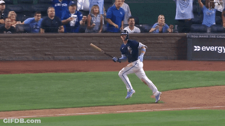 Bobby Witt Running And Throwing The Baseball Bat GIF