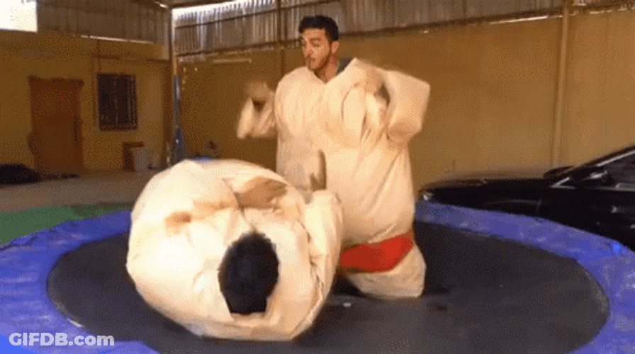 Body Slam Two Men In Sumo Suit GIF