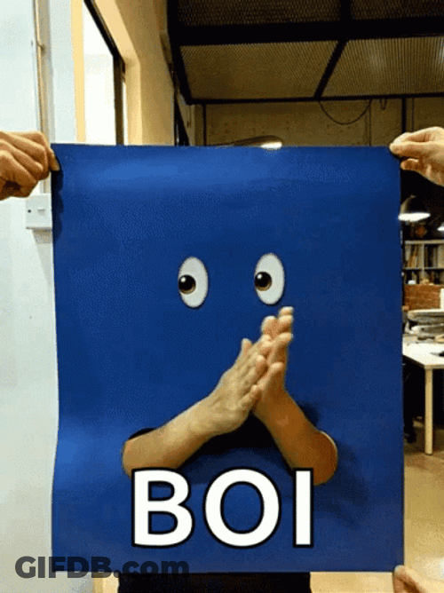 Boi Blue Mascot With Hands GIF