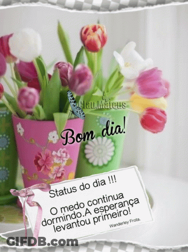 Bom Dia Card With Flowers GIF