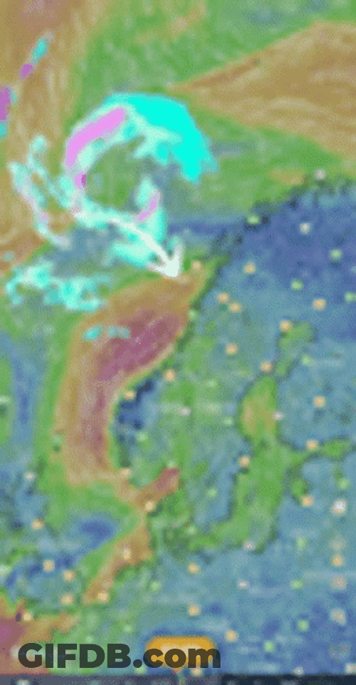 Bomb Cyclone Rotating Between Two Lands GIF