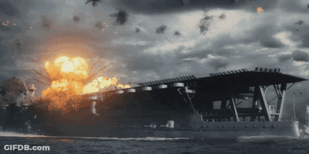 Bomb Explosion Rocks Naval Ship At Sea GIF