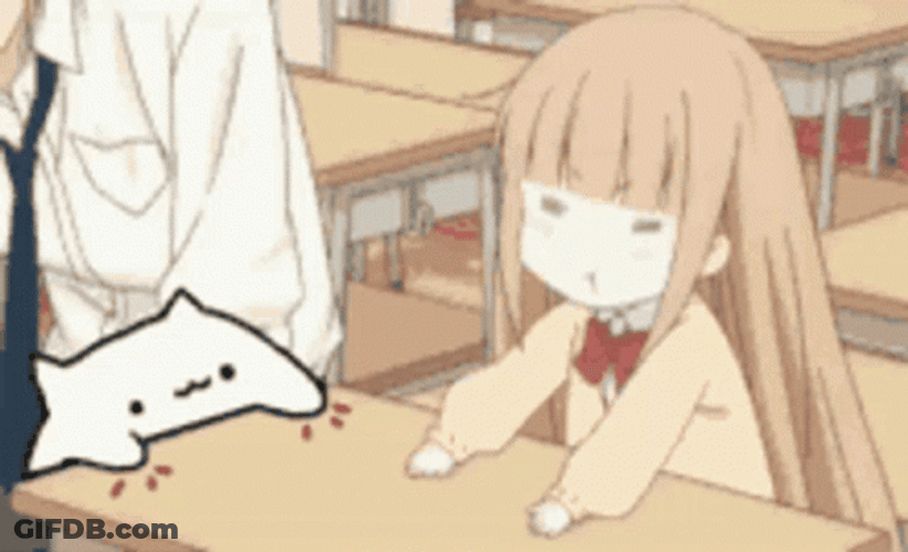 Bongo Cat And Angry Miyano Tapping Desk GIF