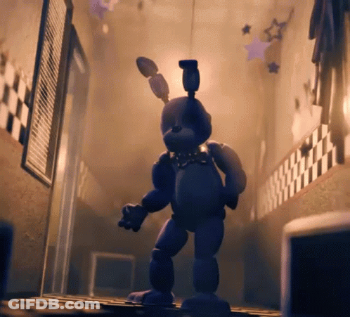 Bonnie The Bunny Standing In Dark Checkered Room GIF
