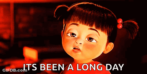 Boo From Monsters Inc Looks Tired And Says " It 'S Been A Long Day " GIF