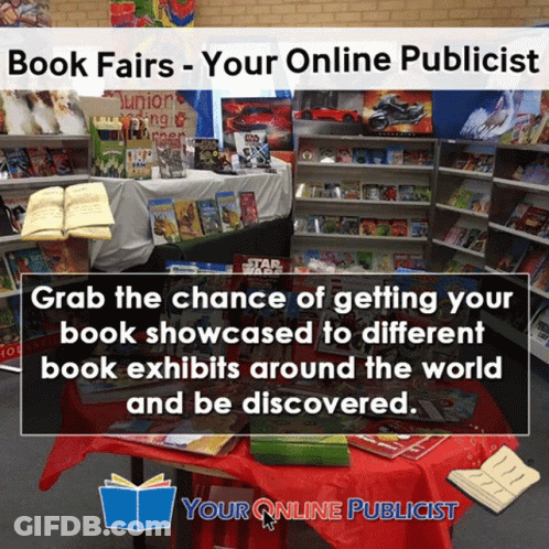 Book Fairs Your Online Publicist Is Advertising A Book Display GIF