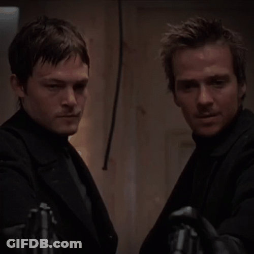 Boondock Saints Fraternal Twins Holding Gun GIF