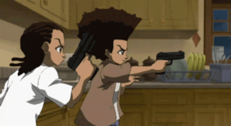 Boondocks Gunfight Huey Riley Freeman GIF