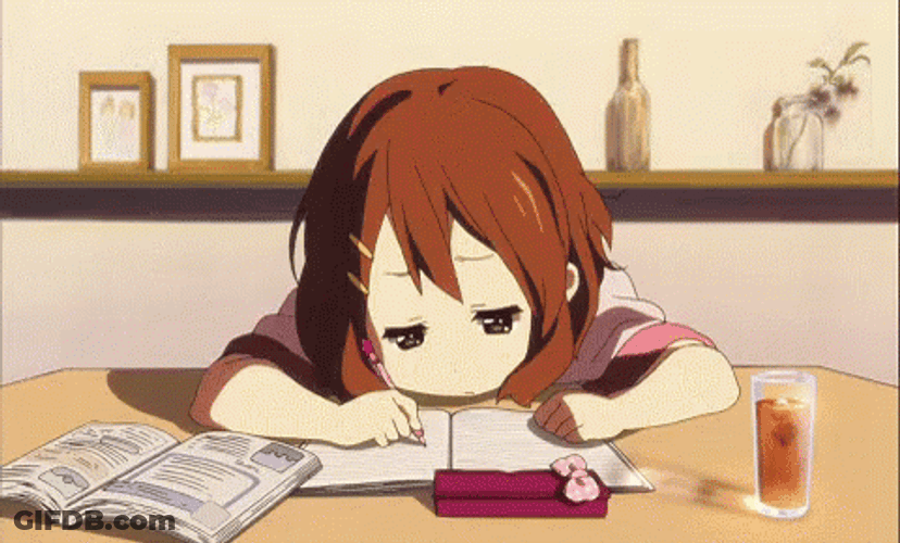 Bored Anime Girl Studying GIF