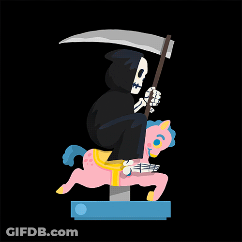 Bored Grim Reaper Mounting Kiddie Ride GIF