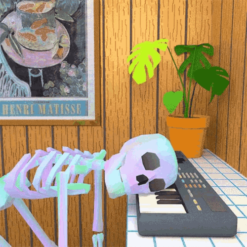 Bored Piano Playing Skeleton GIF