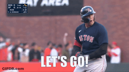 Boston Baseball Player Says Let's Go In Front Of Scoreboard GIF