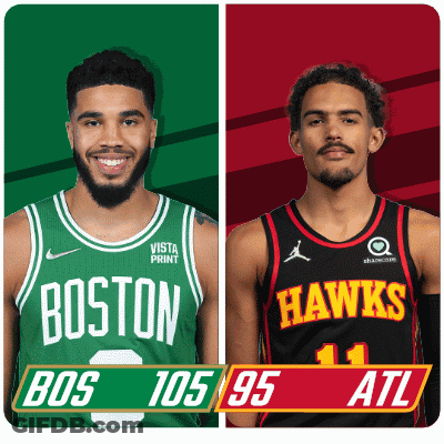 Boston Celtics And Atlanta Hawks Basketball Players Standing Together GIF