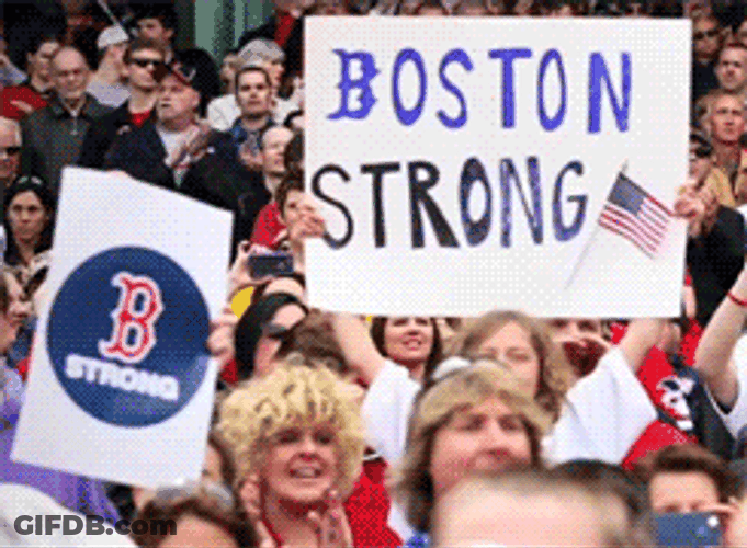 Boston Strong Fans Holding Placard GIF