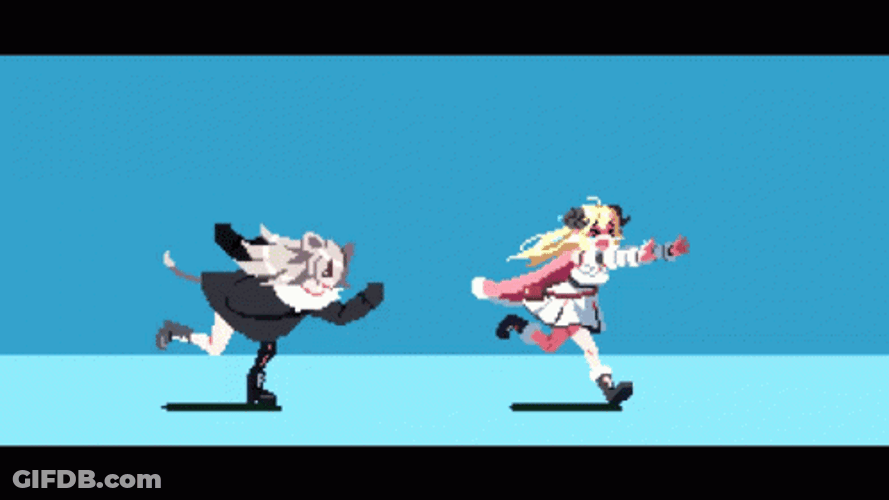 Botan Chasing After Watame Anime Pixel Art GIF