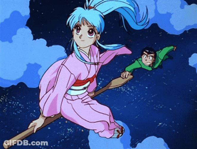 Botan Flying With Yusuke Yu Yu Hakusho GIF
