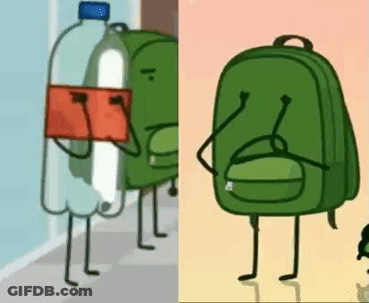 Bottle And Backpack Standing Next To Each Other On Sidewalk GIF