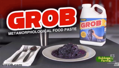 Bottle Of Grob Metamorphical Food Paste Next To Plate GIF