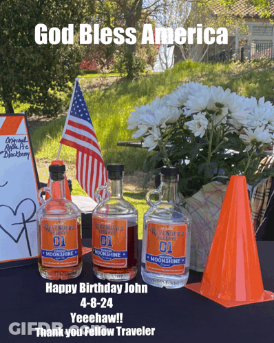 Bottle Of Moonshine With Flowers And American Flag GIF