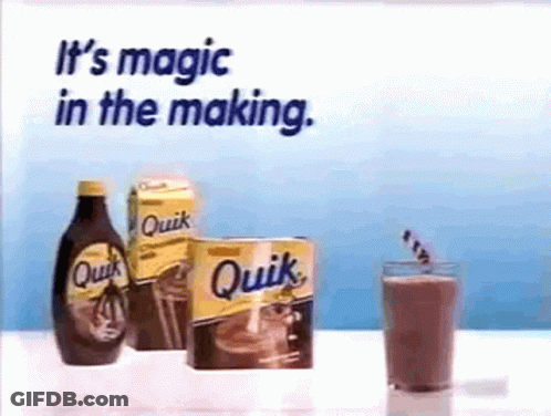 Bottle Of Quik And Glass Of Quik On Table GIF
