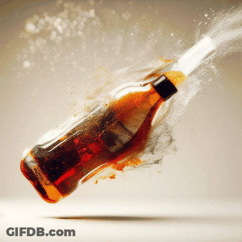 Bottle Of Soda Exploding With White Cap GIF