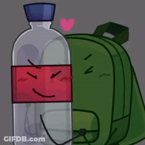 Bottle With Red Label And Backpack Cartoon GIF