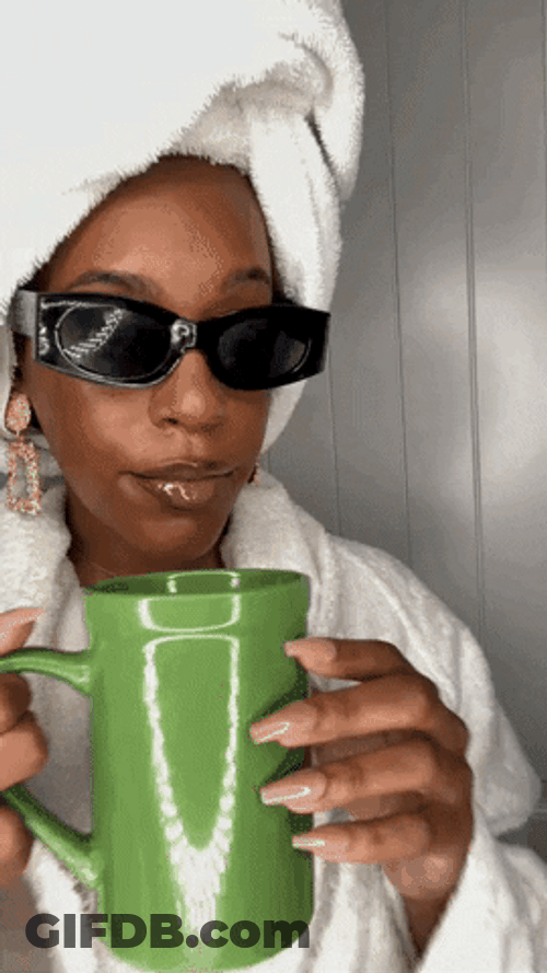 Boujie White Robe And Coffee GIF