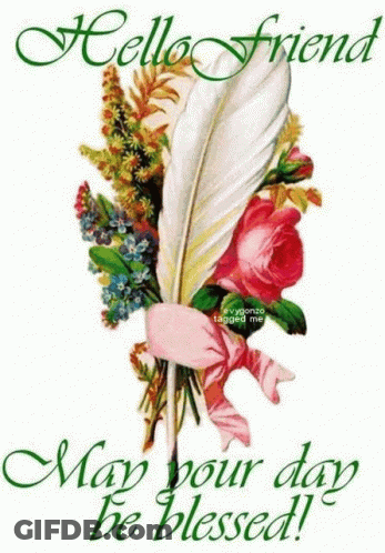 Bouquet Of Flowers And Feather May Your Day Be Blessed GIF