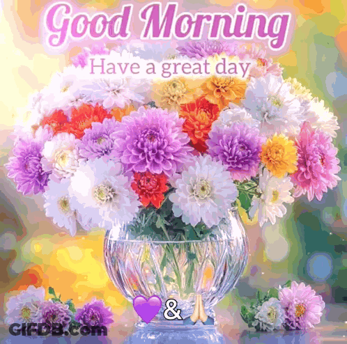 Bouquet Of Flowers In Vase Good Morning GIF