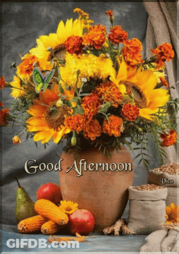 Bouquet Of Flowers In Vase Saying Good Afternoon GIF