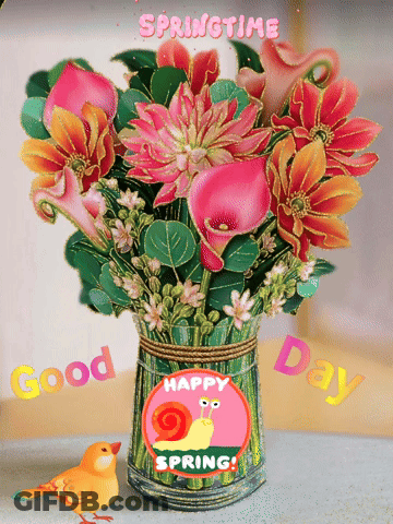 Bouquet Of Flowers In Vase With Snail GIF