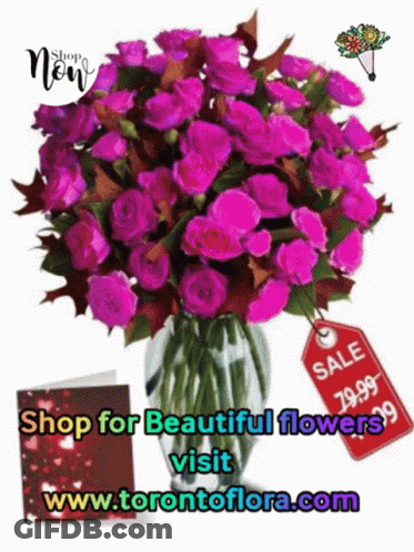 Bouquet Of Pink Flowers In Vase With Sale Tag GIF