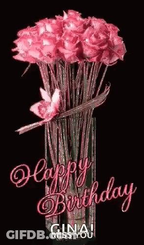 Bouquet Of Pink Roses Happy Birthday GIF