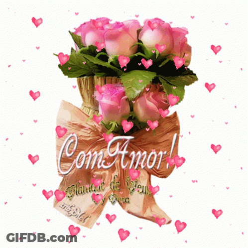 Bouquet Of Pink Roses With Hearts Com Amor GIF