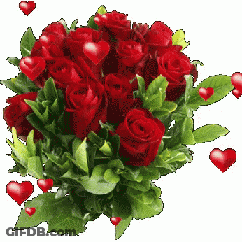 Bouquet Of Red Roses With Hearts GIF