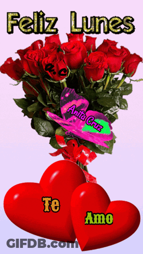 Bouquet Of Red Roses With Red Hearts Feliz Lunes GIF
