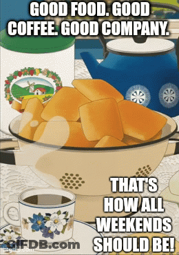 Bowl Of Bread Next To Cup Of Coffee GIF