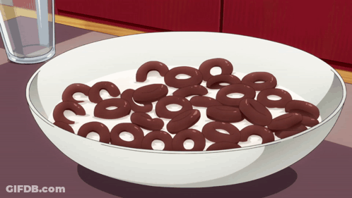 Bowl Of Cereal With Glass Of Water GIF