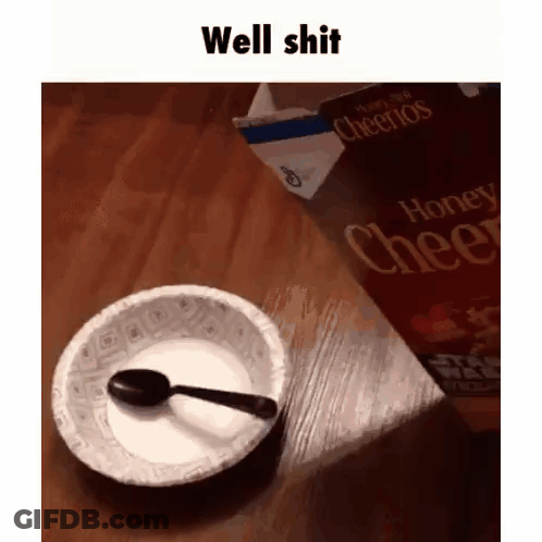 Bowl Of Cereal With Spoon Next To Honey Cheerios GIF