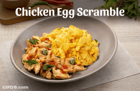 Bowl Of Chicken And Scrambled Eggs GIF