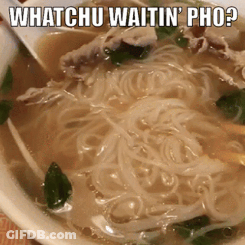 Bowl Of Chicken Noodle Soup Saying Whatchu Waitin Pho GIF