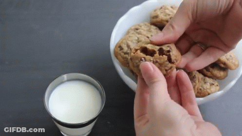 Bowl Of Chocolate Chip Cookies And Glass Of Milk GIF