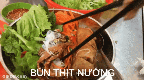 Bowl Of Food With Chopsticks Saying Bun Thit Nuong GIF