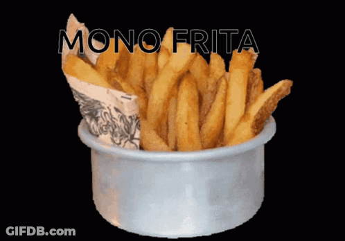 Bowl Of French Fries Saying Mono Frita GIF