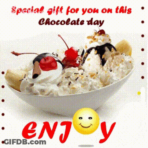 Bowl Of Ice Cream With Special Gift For You On This Chocolate Day GIF